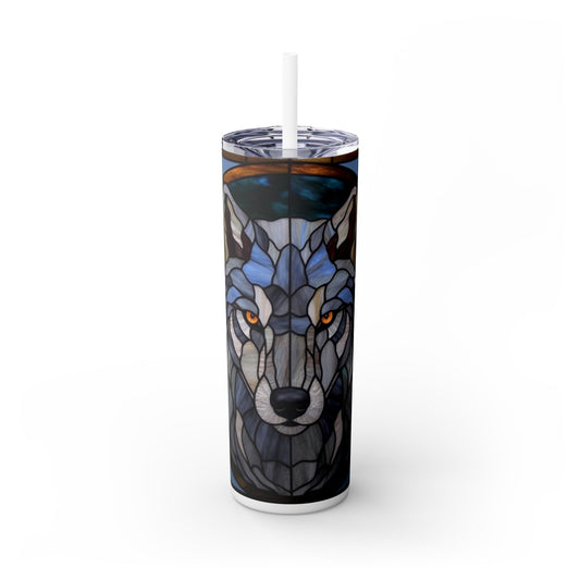 Stain Glass Wolf Skinny Tumbler with Straw, 20oz