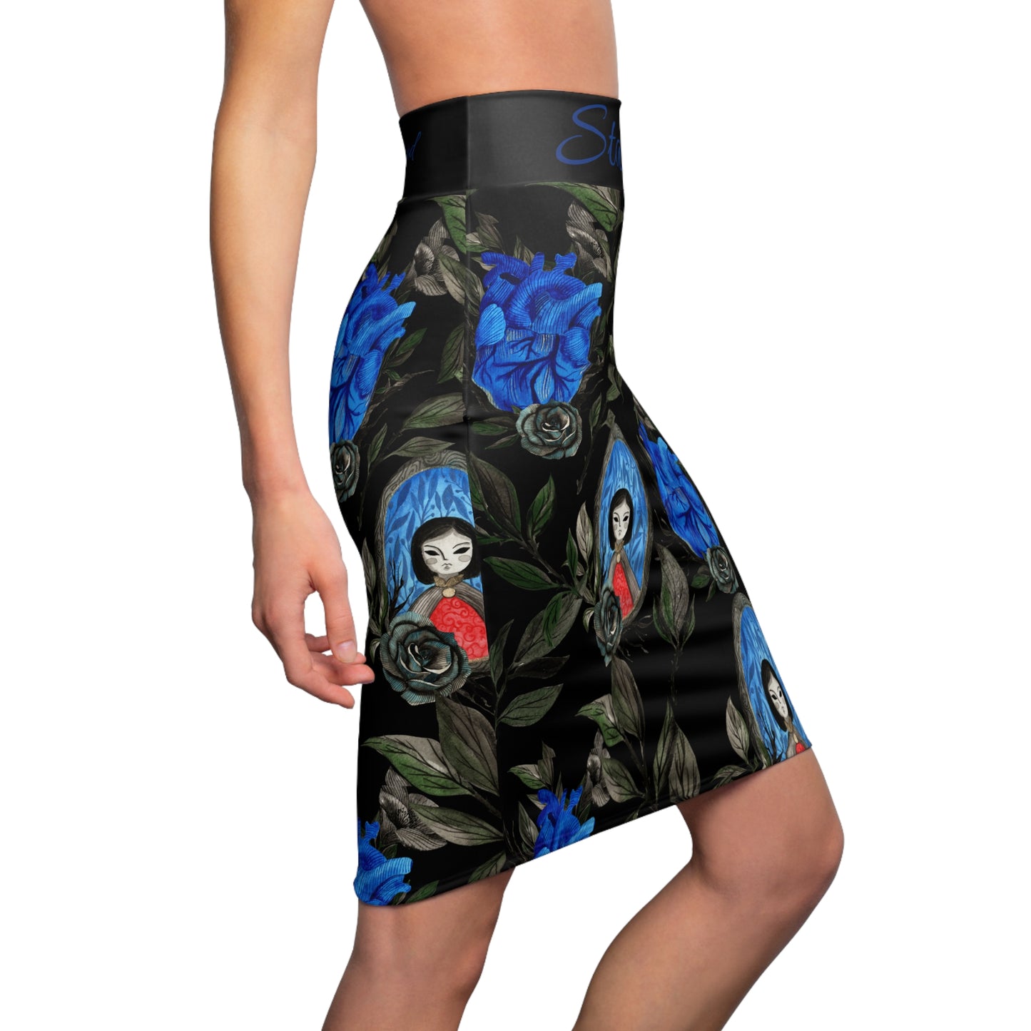 Blue Heart Women's Pencil Skirt (AOP)