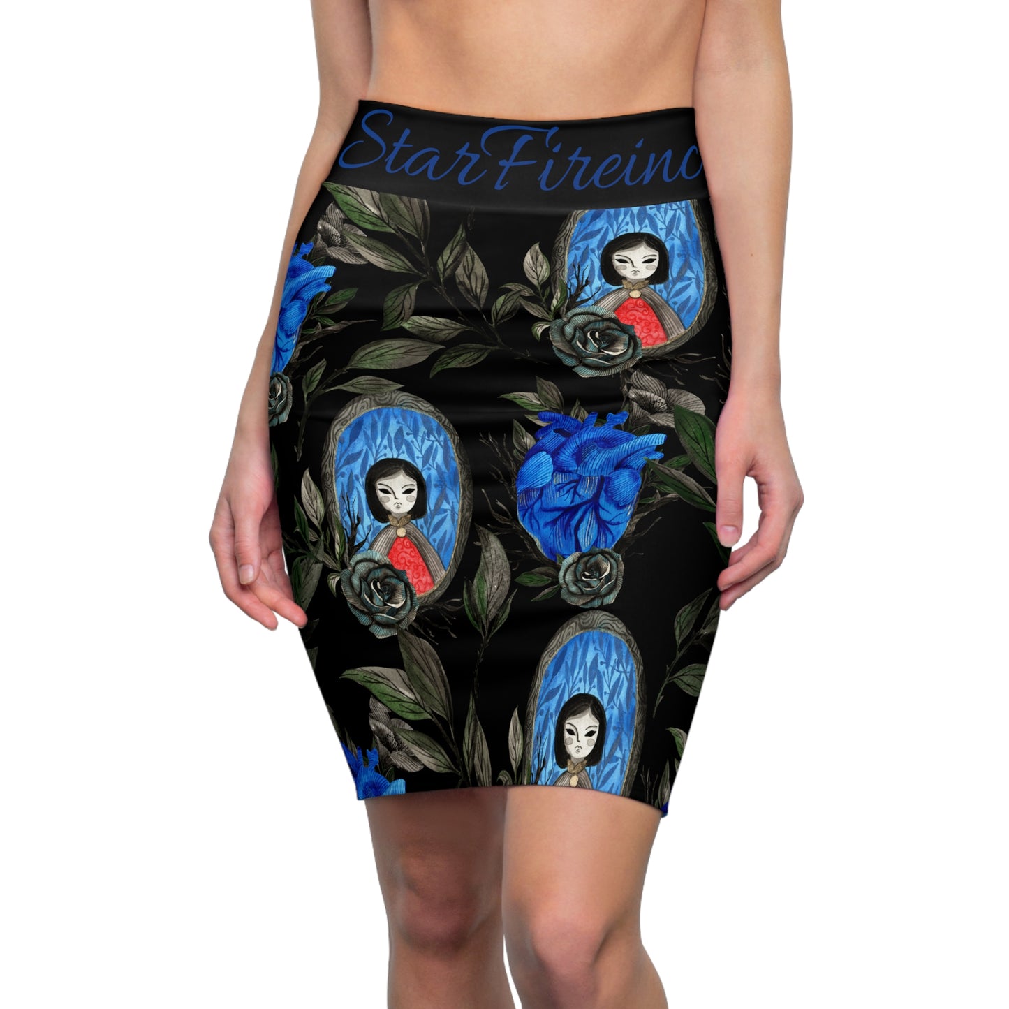 Blue Heart Women's Pencil Skirt (AOP)