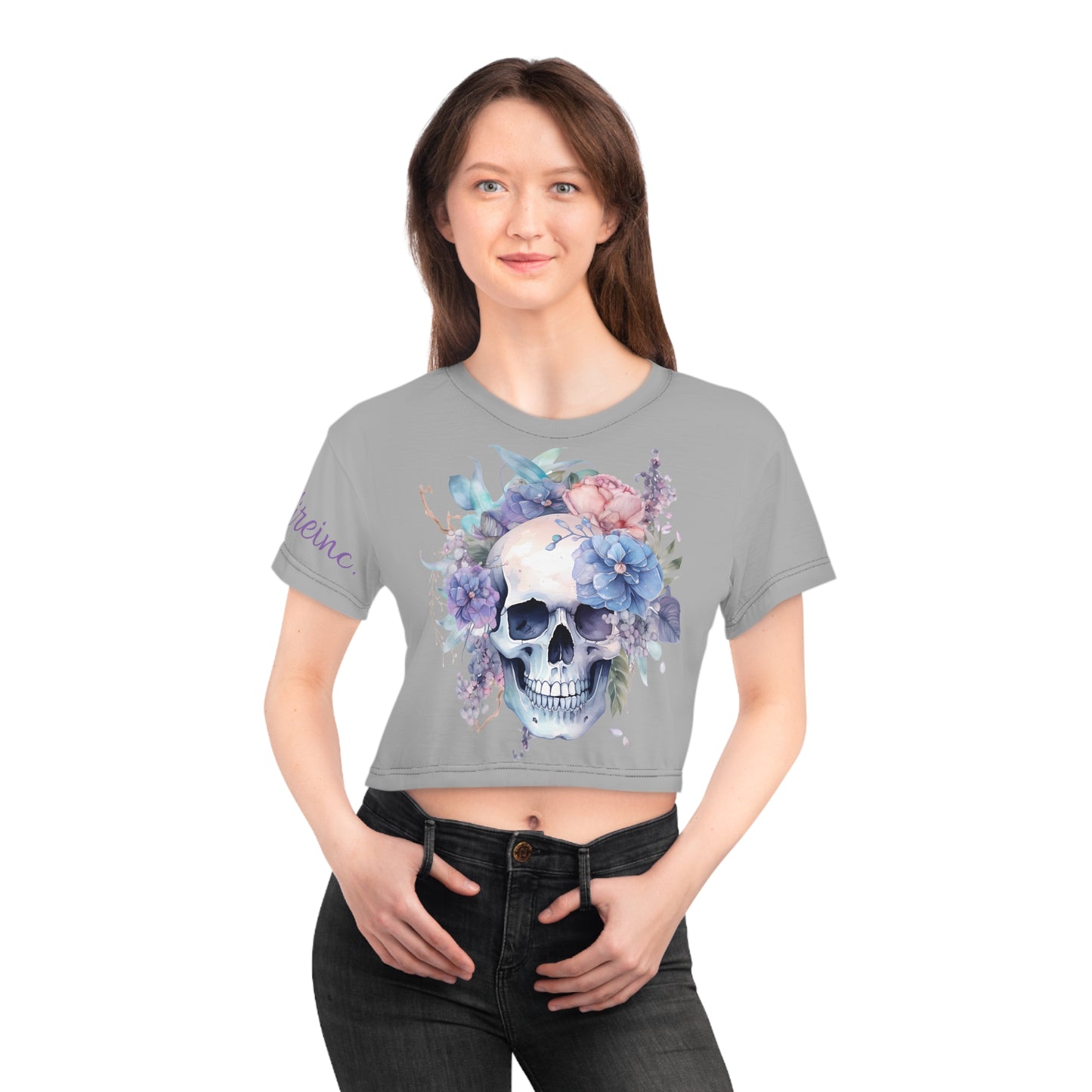 Flower Skull Grey #1 Crop Tee