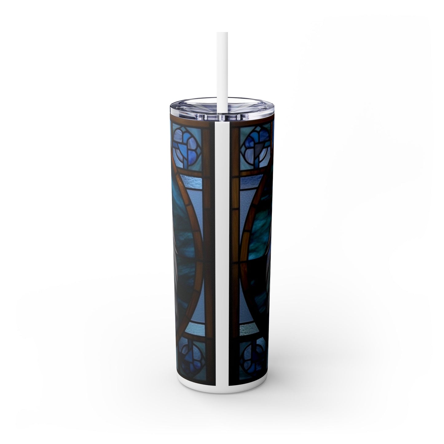 Stain Glass Wolf Skinny Tumbler with Straw, 20oz