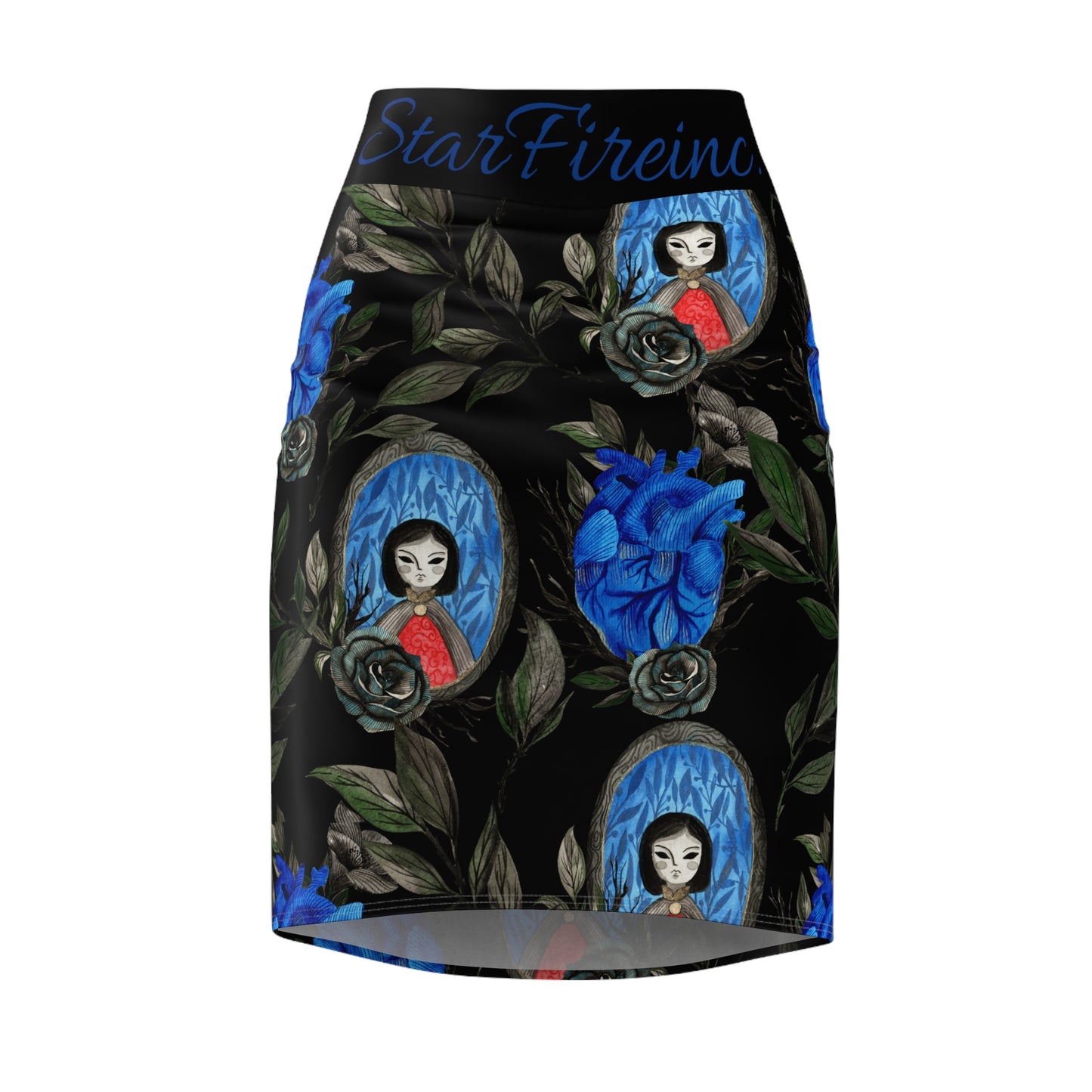 Blue Heart Women's Pencil Skirt (AOP)